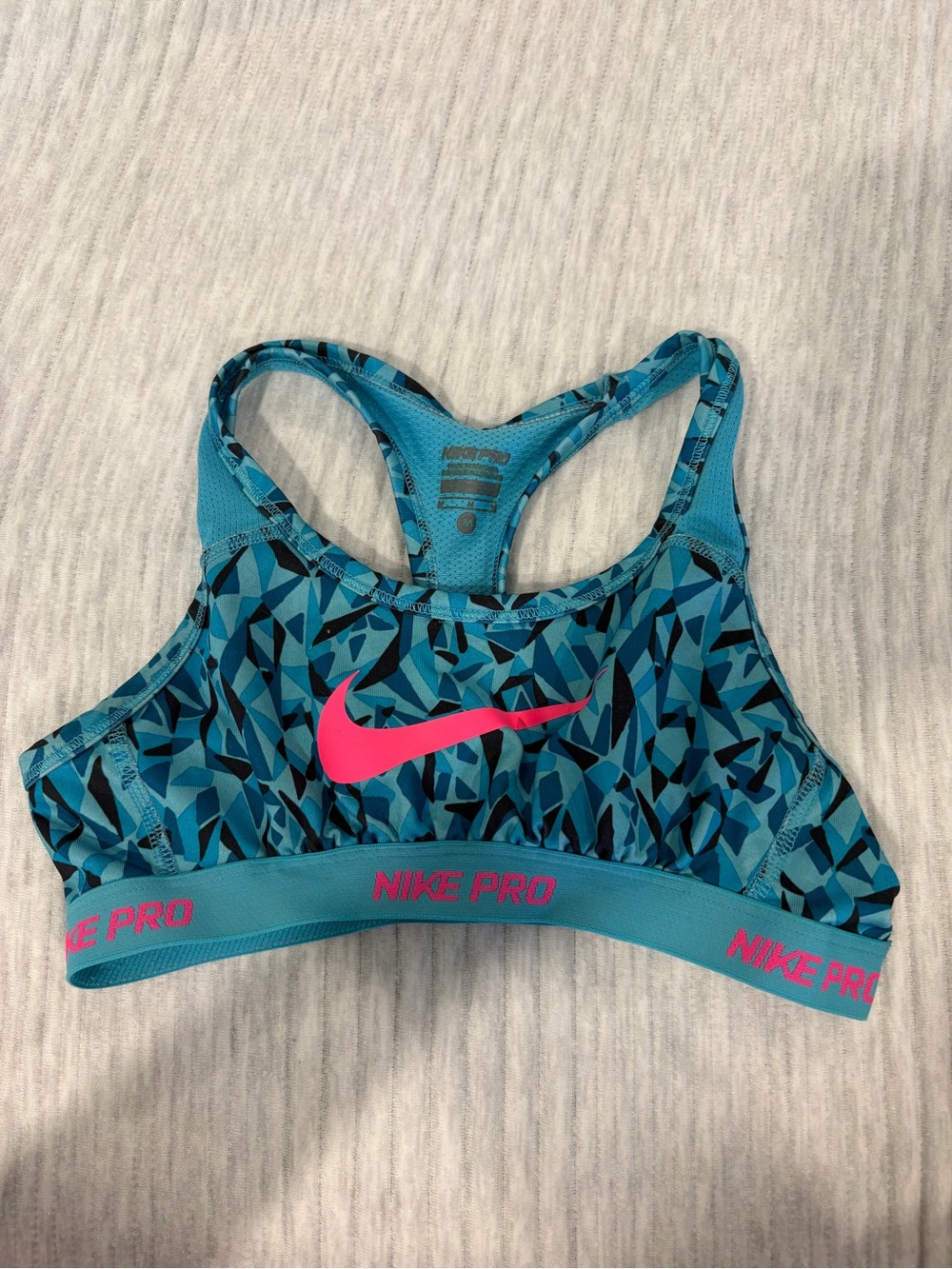Nike Teal & Hot Pink Geometric Racerback Sports Bra